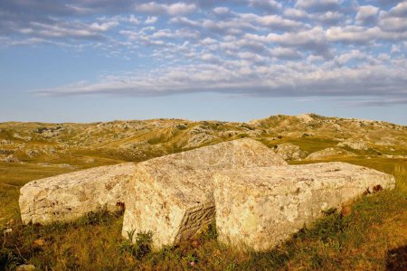 Téléchargez les photos : Un beau cliché d'une nécropole de pierres tombales dans la haute vallée de Morine, en Bosnie-Herzégovine - en image libre de droit