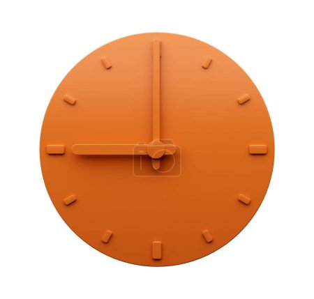 Foto de Una representación en 3D de un reloj naranja minimalista que muestra las 9 en punto, sobre un fondo blanco - Imagen libre de derechos