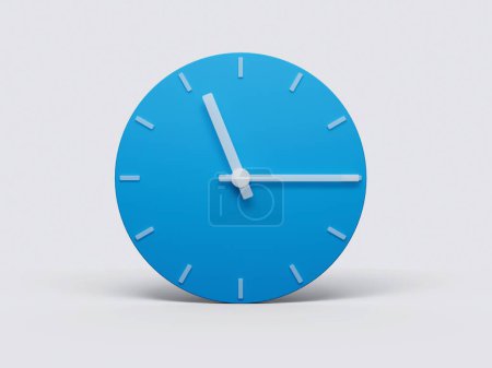 Téléchargez les photos : Un rendu 3D d'une horloge bleue minimaliste montrant 11 : 15 heures, sur fond gris - en image libre de droit