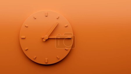 Téléchargez les photos : Un rendu 3D d'une horloge murale orange minimaliste montrant un quart d'heure, espace de copie - en image libre de droit