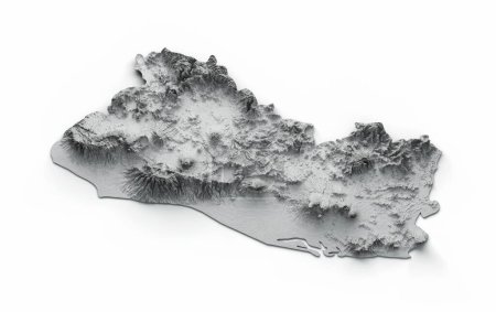 Téléchargez les photos : Illustration 3D de la carte topographique du Salvador sur fond blanc - en image libre de droit