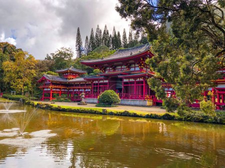 Photo for The landscape of Byodo-in Temple with a pond - Royalty Free Image