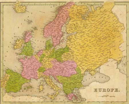 Foto de El viejo mapa de Europa en el atlas de Goodrich del año 1841 - Imagen libre de derechos