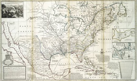 Foto de El viejo mapa de las reclamaciones francesas en América del Norte de un atlas del siglo XVIII - Imagen libre de derechos