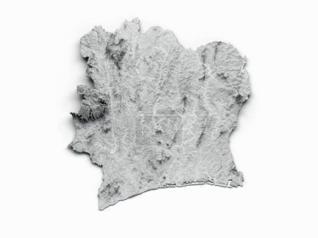 Téléchargez les photos : Illustration 3D de la carte topographique te divoire sur fond blanc - en image libre de droit