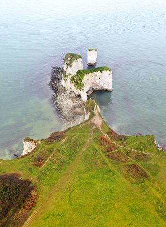 Photo for Scenic aerial view of Old Harry Rocks at Handfast Point, on the Isle of Purbeck in Dorset, Southern England - Royalty Free Image