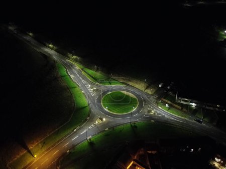 Photo for An aerial view of a traffic circle at night in Easington Lane - Royalty Free Image