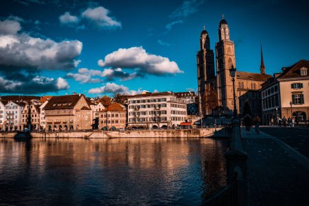 Photo for An aerial view of cityscape Zurich surrounded by buildings and water - Royalty Free Image
