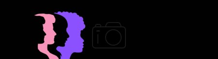 Téléchargez les photos : Illustration des visages de femmes sur fond noir. Concept de journée de la femme. - en image libre de droit