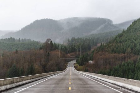 An empty road in Mount Saint Helens Volcanic Monument in Washington, USA
