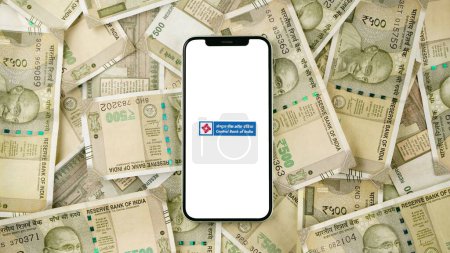Photo for Central Bank of India on the mobile phone screen, isolated background - Royalty Free Image