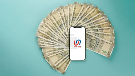 Photo for Union Bank of India or UBI on mobile phone screen, isolated background - Royalty Free Image