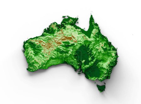 Téléchargez les photos : Illustration 3D de la carte topographique australienne sur fond blanc - en image libre de droit