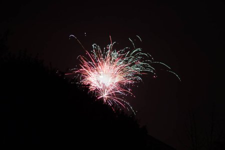 Foto de Un hermoso disparo de fuegos artificiales de colores explosivos en un cielo nocturno sobre Heaton Park - Imagen libre de derechos