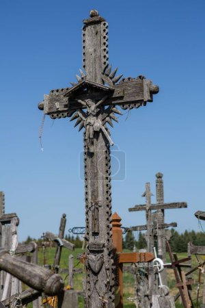 Photo for A vertical shot of a Christian cross at the hill of crosses - Royalty Free Image