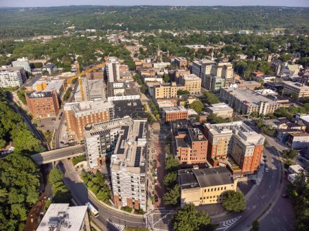 June 26 2022, Early morning aerial summer image of the area surrounding the City of Ithaca, NY, USA