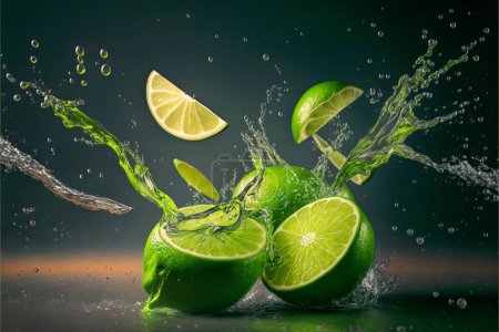 Photo for Isolated Lime and Water Splash on Black Background: Perfect for Cocktail Recipes and juice ads - Royalty Free Image