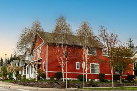 Photo for A neighborhood of Scandinavian-style houses of a suburb in Paulsboro, Washington, USA - Royalty Free Image