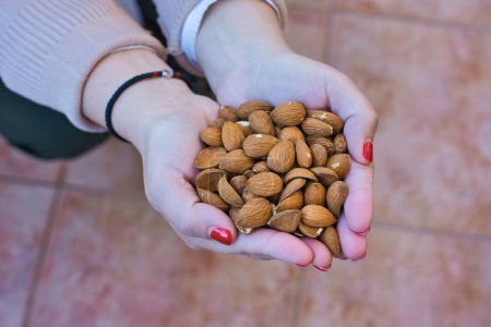 Photo for The most popular nuts, in all their forms. Almonds. a handful of almonds contains about 170 calories, so we can eat them without fear - Royalty Free Image