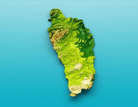 Téléchargez les photos : Illustration 3D de la carte topographique de la Dominique sur fond bleu - en image libre de droit