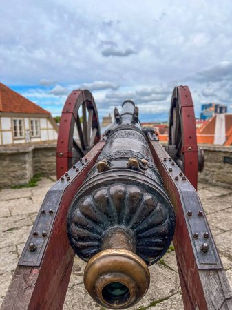 Téléchargez les photos : Une sélection d'un vieux canon face au ciel nuageux - en image libre de droit