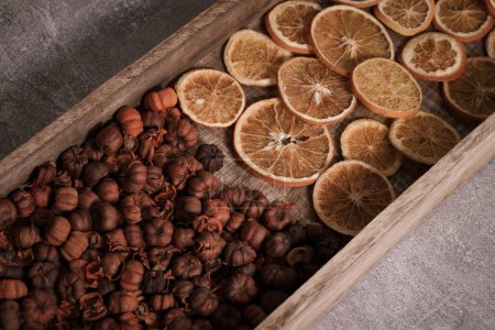 Photo for A closeup of dried orange and nuts - Royalty Free Image