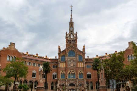 Photo for The Sant Pau Art Nouveau site on a gloomy day, cloudy sky background - Royalty Free Image