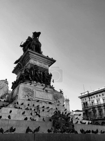 Photo for A low-angle shot of the Altar of the Fatherland surrounded  by group of birds in Rome, Italy - Royalty Free Image