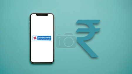 Photo for Central Bank of India on the mobile phone screen, isolated background - Royalty Free Image
