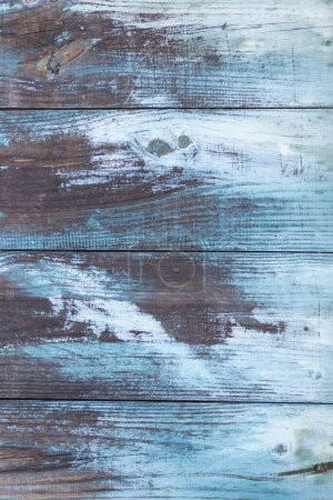 Foto de Tablones de madera envejecida textura de fondo con pintura de pelado blanco y azul. Marco completo - Imagen libre de derechos