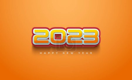 Foto de Moderno y audaz feliz año nuevo 2023 con colores naranja y rojo - Imagen libre de derechos