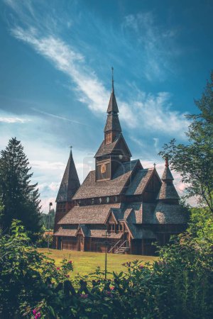 Photo for A beautiful view of the Gustav Adolf Stave Church with a garden - Royalty Free Image