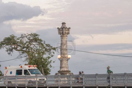 Photo for The La Concordia bridge view with traffic and local symbol (Matanzas Cuba) - Royalty Free Image