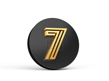 Téléchargez les photos : Un rendu 3d du nombre d'or 7 sur une icône bouton noir isolé sur un fond blanc. - en image libre de droit