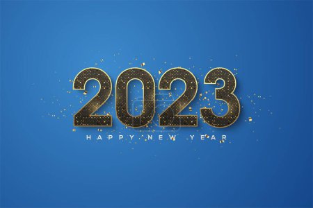 Photo for A 2023 Happy New Year texture with black numbers and golden decorations on a blue background, perfect for banners, greeting cards, and posters - Royalty Free Image