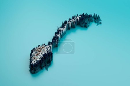 Téléchargez les photos : Illustration 3D d'une carte topographique norvégienne avec relief ombragé spectral hypsométrique - en image libre de droit