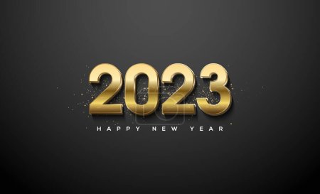 Téléchargez les photos : Bonne année 2023 affiche sur les médias sociaux avec des numéros d'or classiques isolés sur un fond noir - en image libre de droit