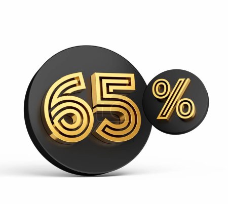 Téléchargez les photos : Illustration d'un 65 % sur un bouton noir isolé sur un fond blanc - en image libre de droit