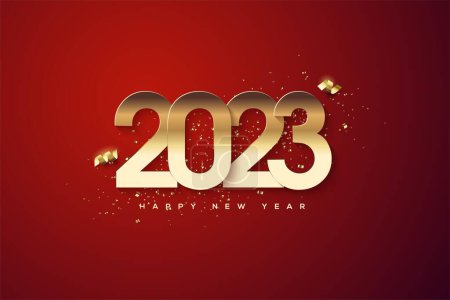 Téléchargez les photos : Une texture de bonne année 2023 avec de beaux chiffres dorés et des décorations sur fond rouge, parfaite pour les bannières, les cartes de vœux et les affiches - en image libre de droit