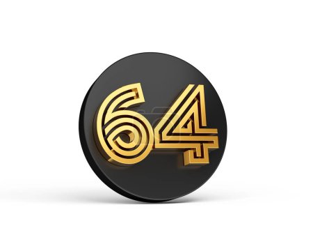 Téléchargez les photos : Illustration d'un numéro 64 sur un bouton noir isolé sur un fond blanc - en image libre de droit