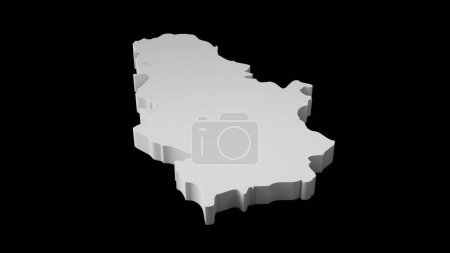 Foto de Representación en 3D de un mapa plateado de Serbia aislado sobre un fondo negro - Imagen libre de derechos