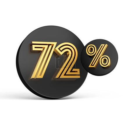 Foto de Una representación 3d de una letra de un dígito 72 por ciento en un icono de botón negro - Imagen libre de derechos