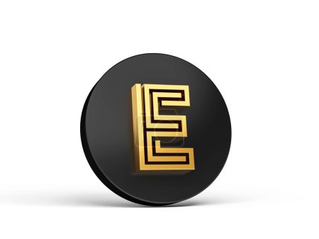 Téléchargez les photos : Illustration de la lettre E sur un bouton noir isolé sur un fond blanc - en image libre de droit