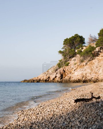 Téléchargez les photos : Un plan vertical d'une plage rocheuse avec une mer par une journée ensoleillée, croatie - en image libre de droit