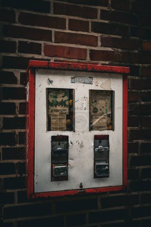 Photo for A gumball machine against a brick wall in closeup - Royalty Free Image