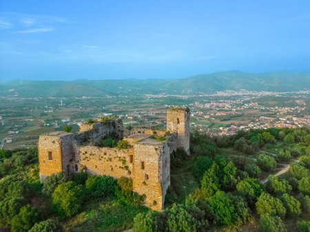 Photo for Ruins of the Lombard Castle of Matinale. Magnificent view of the Maddaloni valley and Vesuvius - Royalty Free Image