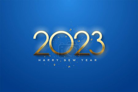 Téléchargez les photos : Une texture de bonne année 2023 avec de beaux chiffres dorés et des décorations sur fond bleu, parfaite pour les bannières, les cartes de voeux et les affiches - en image libre de droit