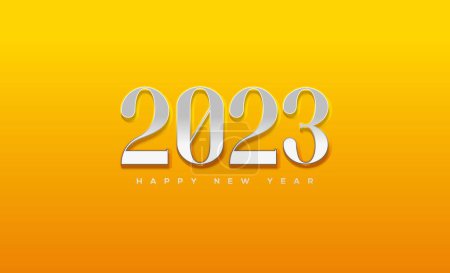 Téléchargez les photos : Bonne année 2023 affiche sur les médias sociaux avec des numéros d'or classiques isolés sur un fond jaune - en image libre de droit