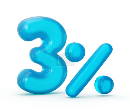 Foto de Una representación en 3D de un número 2 por ciento hecha de gelatina azul aislada sobre un fondo blanco. - Imagen libre de derechos