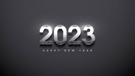 Foto de Silver metallic happy new year 2023 on dark background - Imagen libre de derechos
